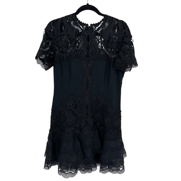 Jonathan Simkhai Black Paislee Lace Layered Handkerchief Hem Mini Dress size 12 - Picture 3 of 9